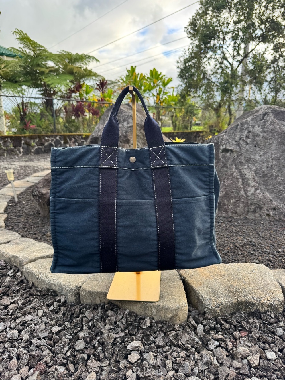 Hermès Fourre Tout MM Navy Cotton Canvas Tote Bag